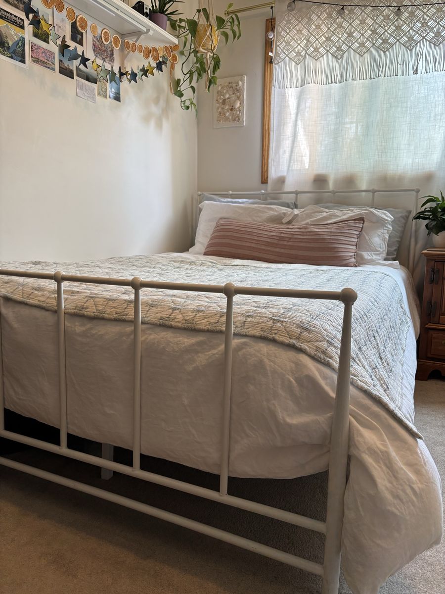 white metal full bed frame
