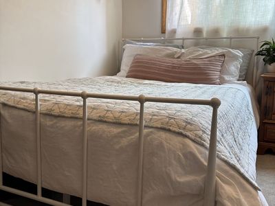 white metal full bed frame