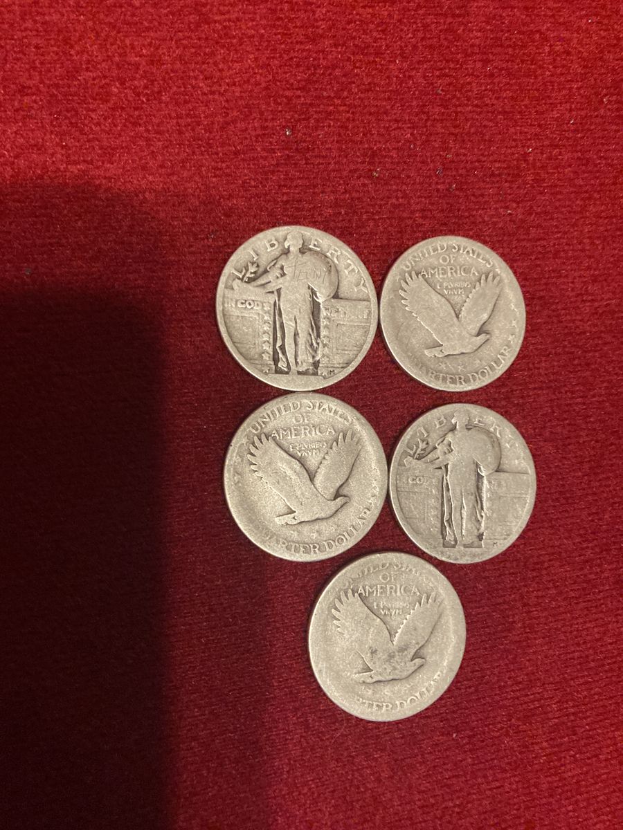 5 Vintage United States Standing Liberty Silver Quarter