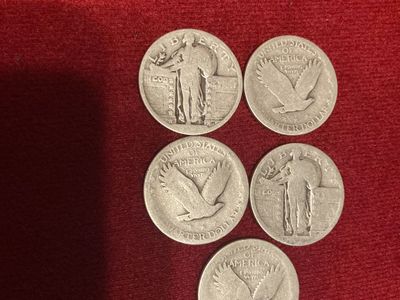 5 Vintage United States Standing Liberty Silver Quarter