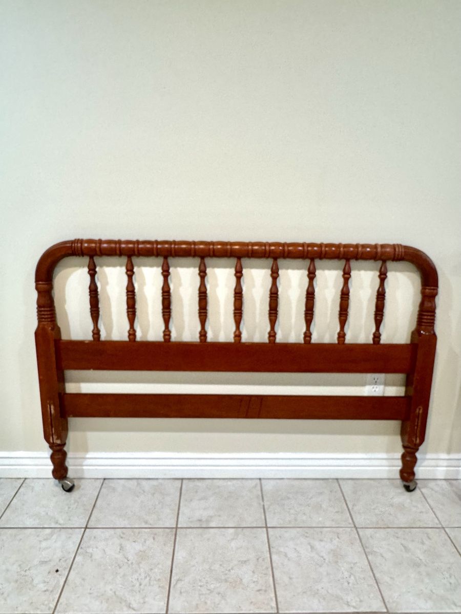 Vintage Wooden Spindle Headboard with Casters cherry wood full size