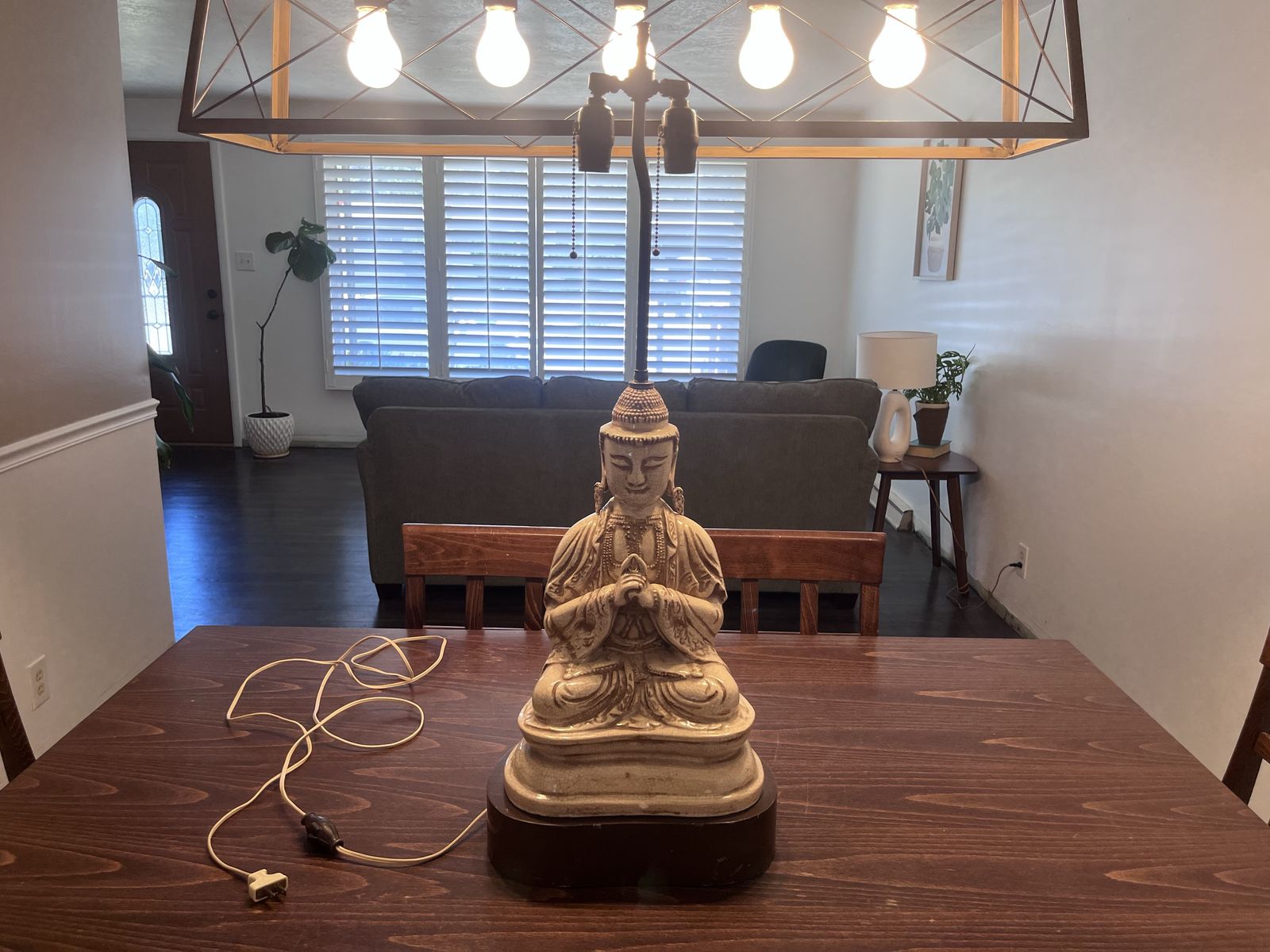 Mid-Century Buddha Chinoiserie Ceramic Lamp