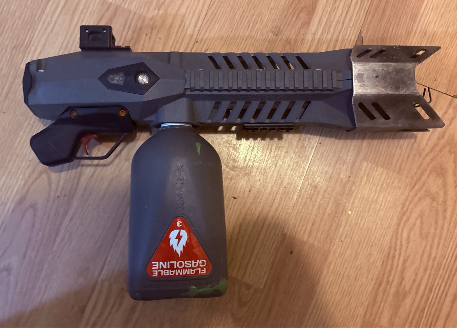 XM42-X Flamethrower - Used, Great Condition - 30ft Flamethrower - 85 unleaded gasoline - attaches to picatinny rail system