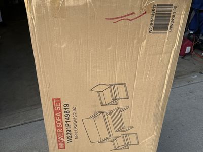 Wickerpark Ebony Acacia Wood & PE Rattan Wicker Sofa and table 4 pc Set - New in Box