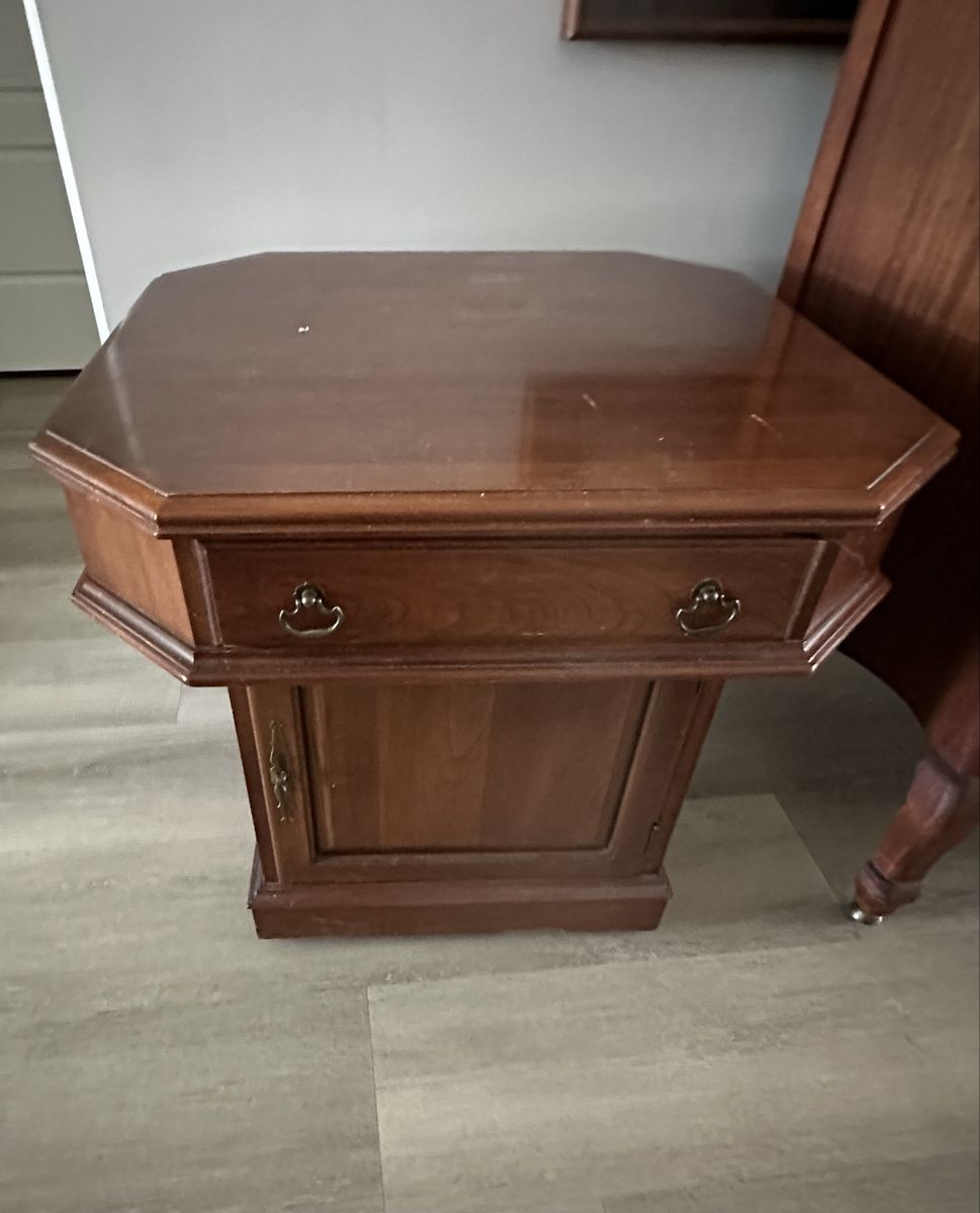 Vintage Mid-Century Octagon End Table w/ Door & Drawer