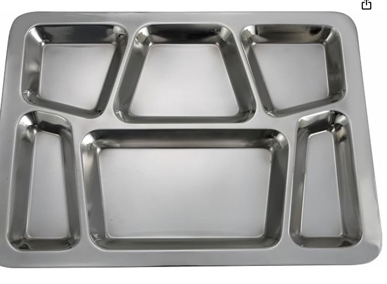 3 Food School Lunch Cafeteria Trays Mess Trays THICK METAL Quality. Winco SMT-2 6-Compartment Mess Tray, Style B