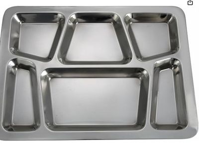 3 Food School Lunch Cafeteria Trays Mess Trays THICK METAL Quality. Winco SMT-2 6-Compartment Mess Tray, Style B