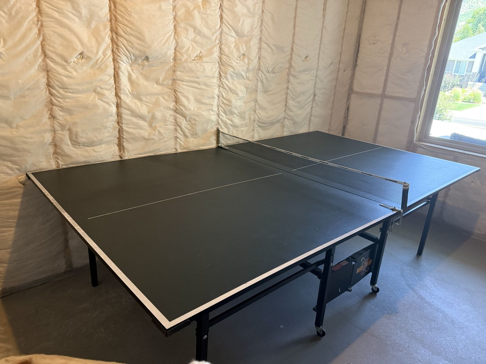 Black Regulation Size Ping Pong Table with Net and Wheels - Ready for Play!