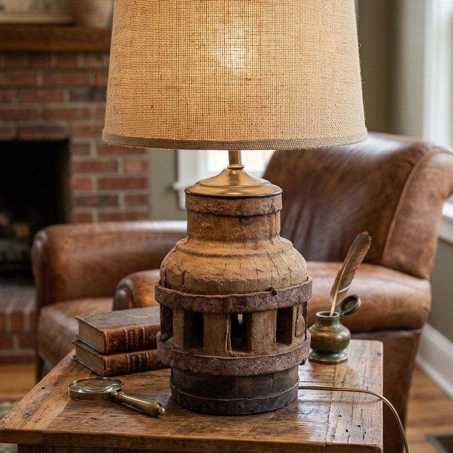 Antique Wagon Wheel Hub Table Lamp