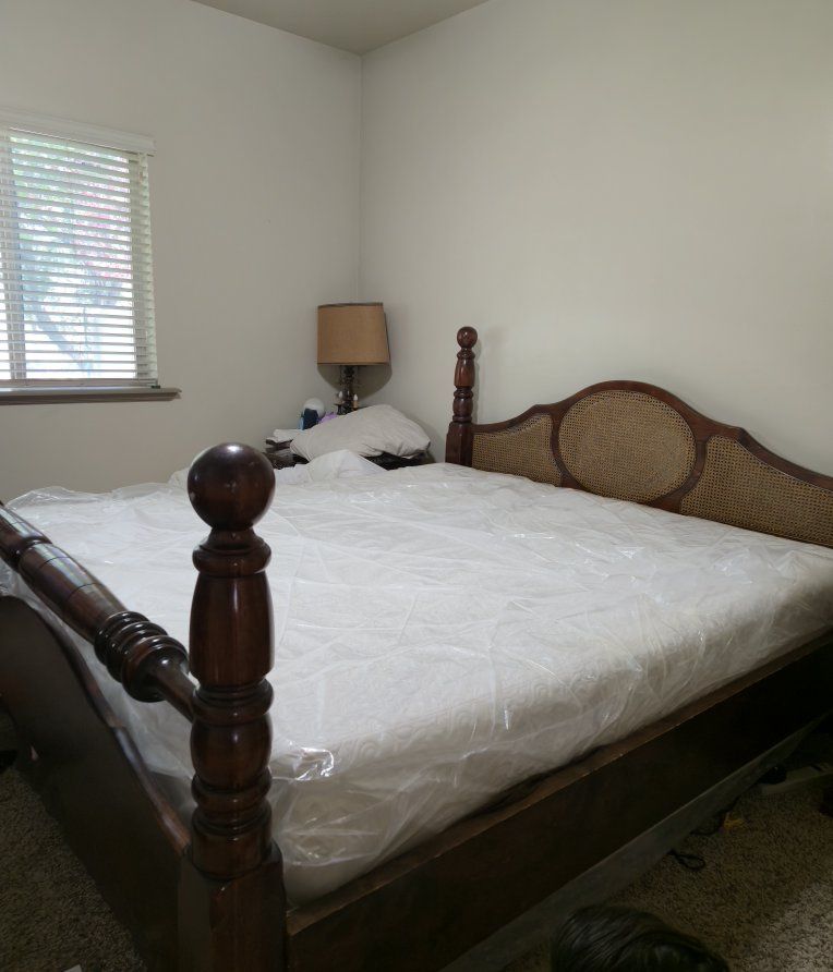 Real Wood - King-Size Cane Headboard & Wooden Bed Frame with Mattress & Dresser Set