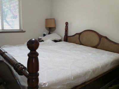 Real Wood - King-Size Cane Headboard & Wooden Bed Frame with Mattress & Dresser Set