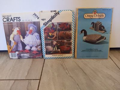 3 Cottagecore Sewing Pattern Lot -McCall's & Simplicity Decorative Goose & Animal Craft Patterns