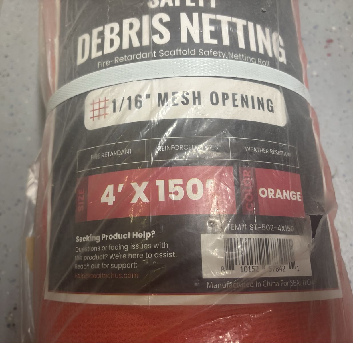 SEALTECH 4‘ X 150‘ Roll of Heavy Duty Orange Safety Debris Netting/Fire Retardant Scaffolding Safety Netting (3 Available)