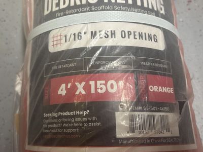 SEALTECH 4‘ X 150‘ Roll of Heavy Duty Orange Safety Debris Netting/Fire Retardant Scaffolding Safety Netting (3 Available)