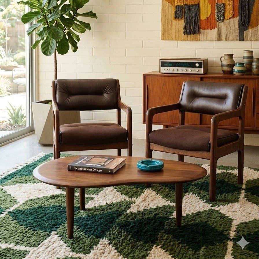 Pair of Mid-century Modern Style Armchairs | MCM | Wood Frame | Vintage | Walnut Tone