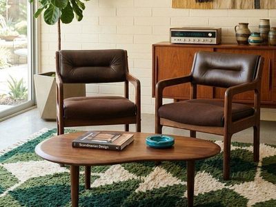 Pair of Mid-century Modern Style Armchairs | MCM | Wood Frame | Vintage | Walnut Tone