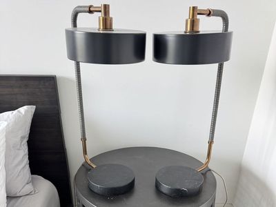 Arteriors Aaron Table Lamps (Set of 2) – Brand New, Designer Lighting – Black & Antique Brass