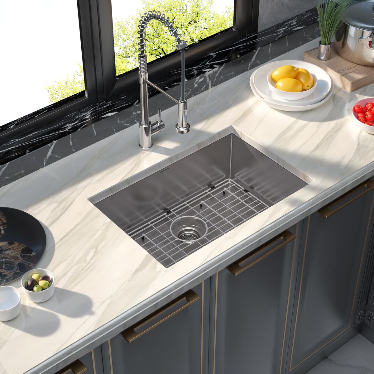 New Undermount Kitchen Sink, Stainless Steel Round Corner Single Bowl 10-inch Deep, 27"X18"Inch