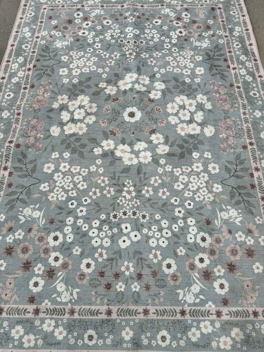NEW Wyatt & Ash Floral Area Rug – Mint Green Cream Vintage Garden Rug 5x7