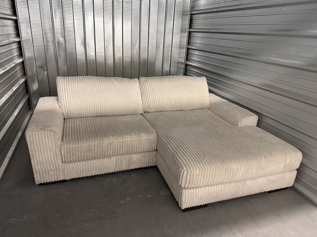 Cream Corduroy Ashley Sectional Sofa w/ Chaise