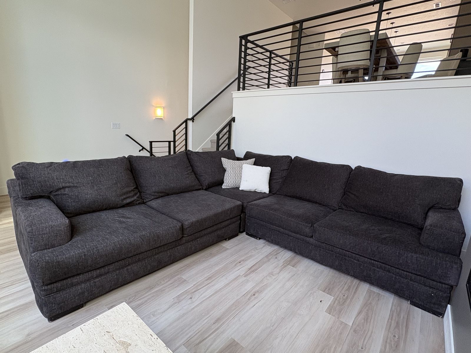 Dark grey L shaped couch. Great condition