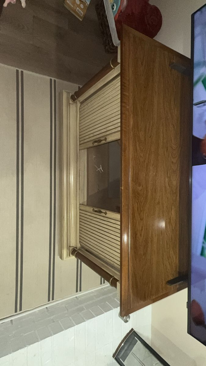 Vintage Wooden TV Stand Console Cabinet with Tambour Sliding Doors - 46 Inch