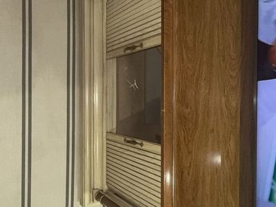 Vintage Wooden TV Stand Console Cabinet with Tambour Sliding Doors - 46 Inch