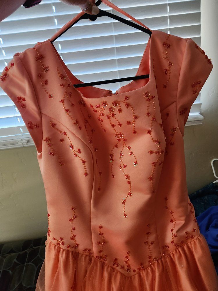 BB Belle Women's Embellished Peach Cap Sleeve Formal Dress Size 12
