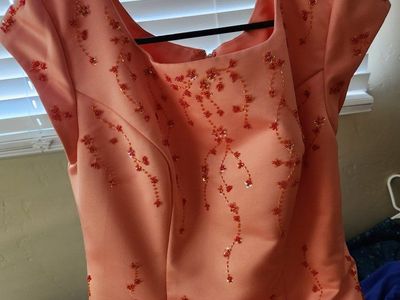 BB Belle Women's Embellished Peach Cap Sleeve Formal Dress Size 12