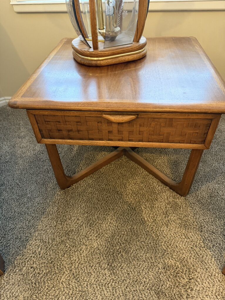 MCM Lane  Basketweave Front Drawer Side Table