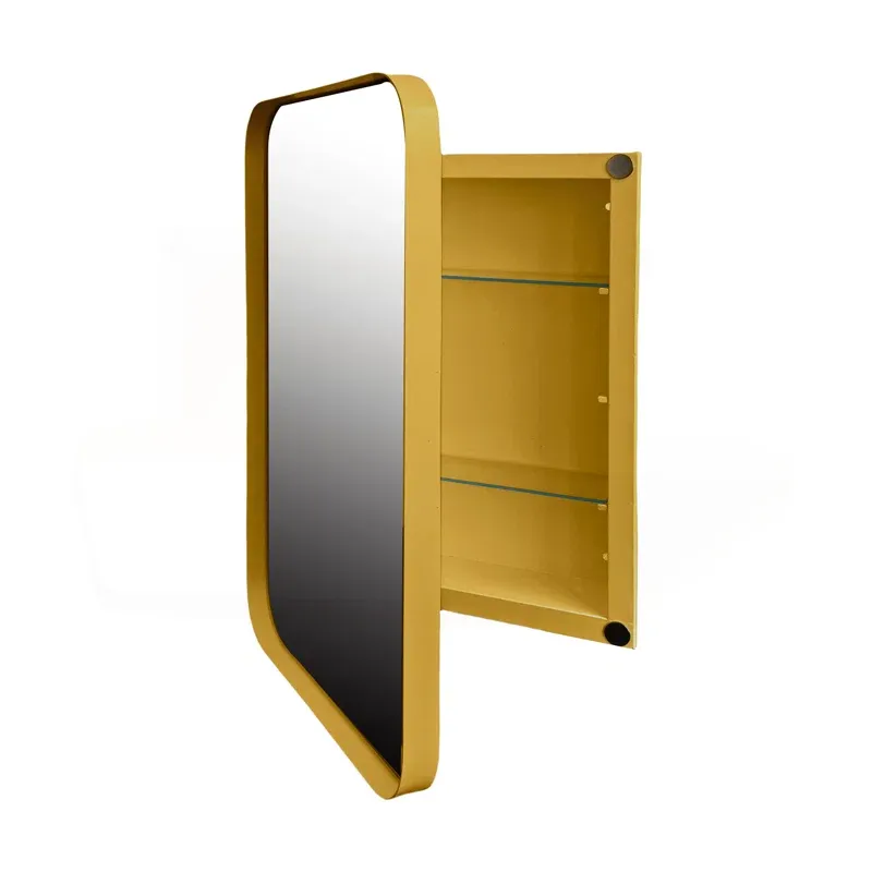 16"x24" Gold Metal Framed Medicine Cabinet with Mirror, Tempered Glass Shelves