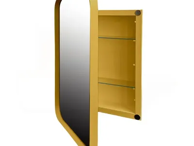16"x24" Gold Metal Framed Medicine Cabinet with Mirror, Tempered Glass Shelves