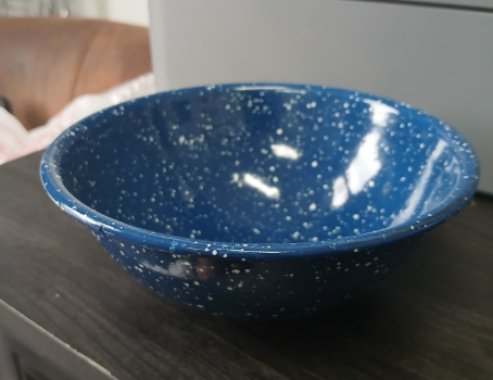 Vintage Speckled Blue Enamelware Bowl - Durable Metal Construction