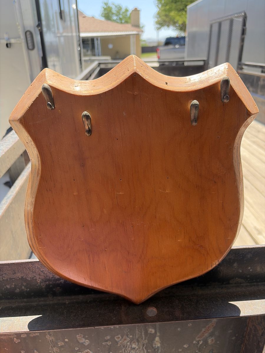 Vintage Wooden Shield Plaque with 4 Hooks - Decorative Wall Hanging Key/Coat Rack