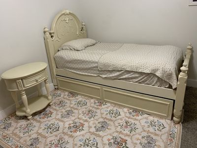 Solid wood trundle bed with night stand