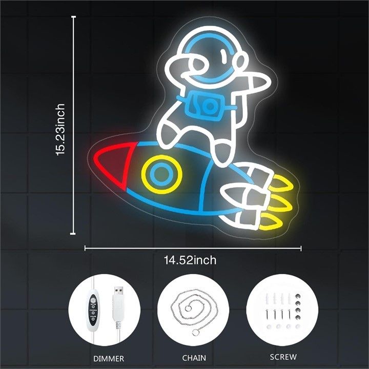 Dabbing Astronaut Rocket LED Neon Sign (Dimmable) – NEW