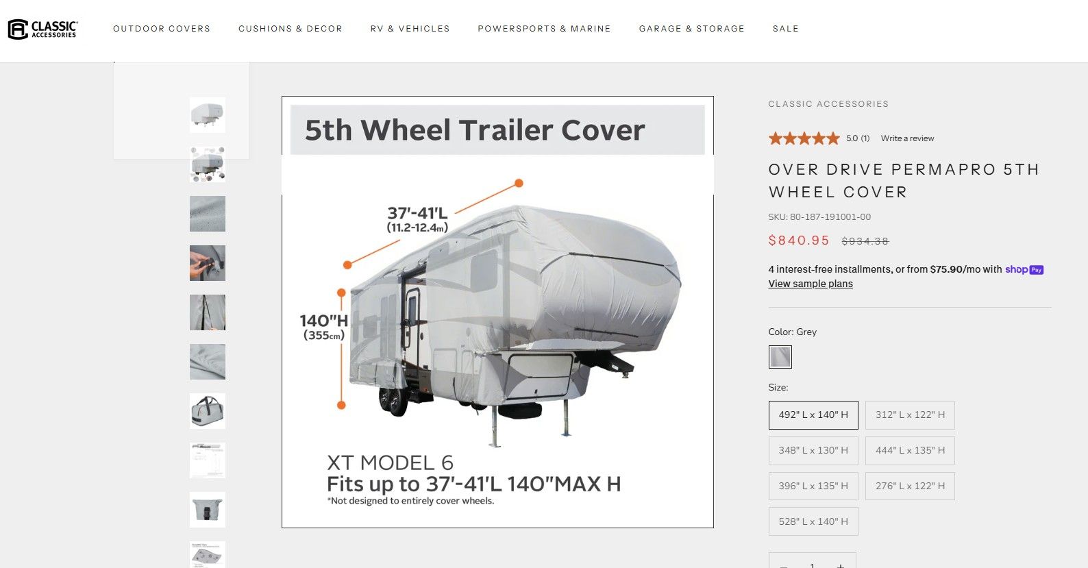 Classic Accessories 37-41' 5th Wheel RV Cover