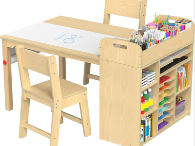 Barely Used Kids Art Table and Chairs Set, Craft Desk with Large Storage and Portable Art Supply Organizer