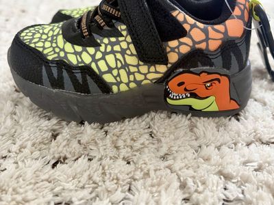 Toddler Boys Dinosaur Light-Up Shoes - Size 8, New with Tags, Hook and Loop Closure