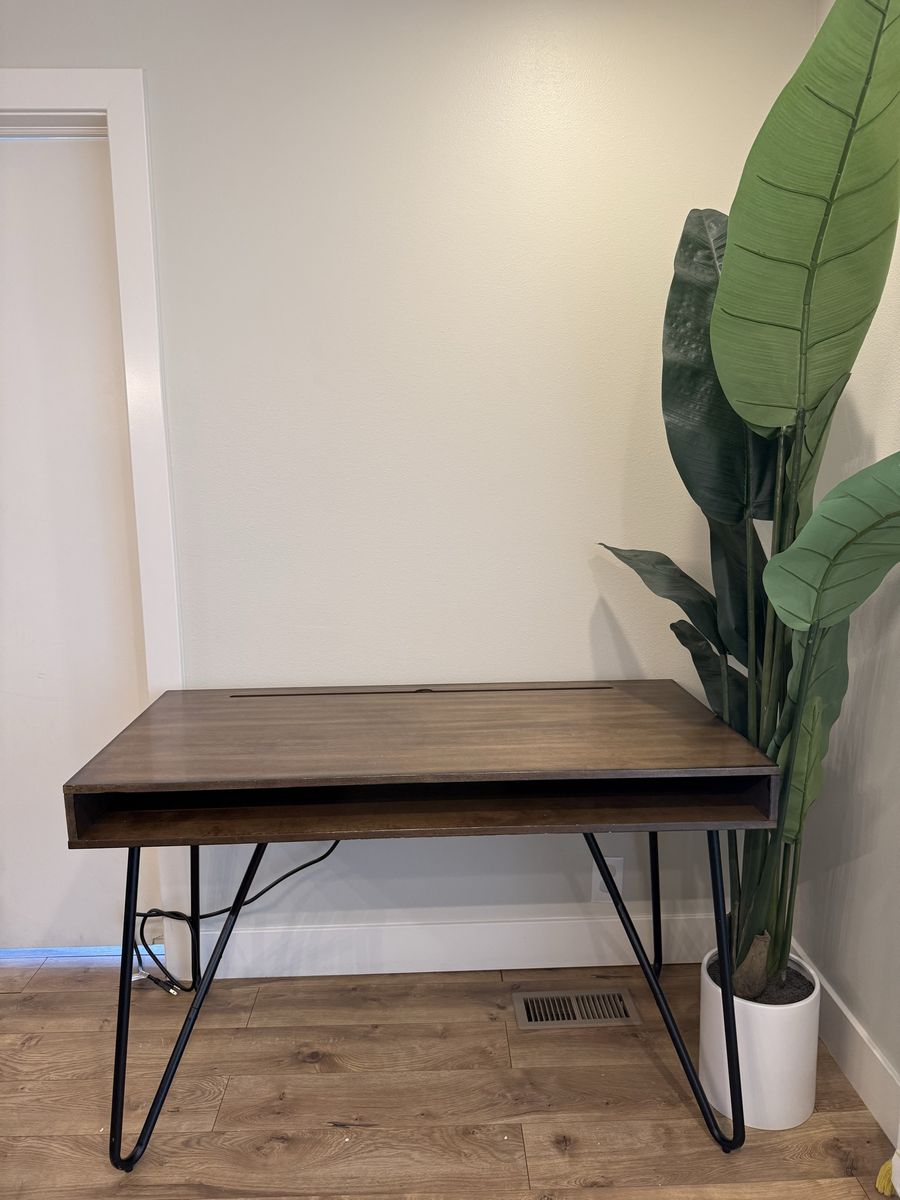 Modern Wood & Metal Desk with Storage, Sleek Design for Home Office