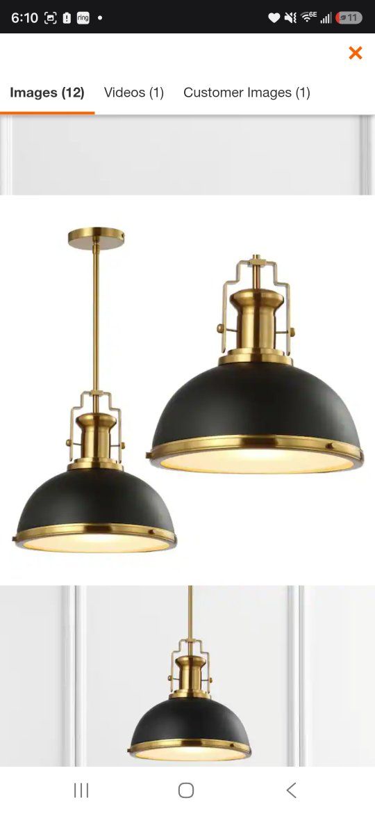 Jonathan Y Industrial Brass and Matte Black Pendant Light Fixture