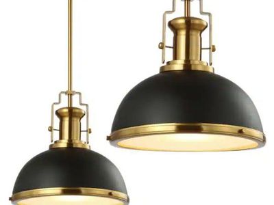 Jonathan Y Industrial Brass and Matte Black Pendant Light Fixture