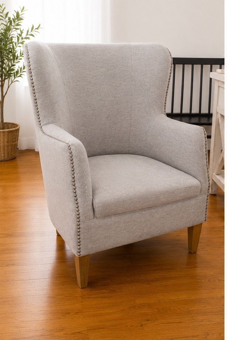 Elegant Light Gray Upholstered Accent Armchair with Nailhead Trim