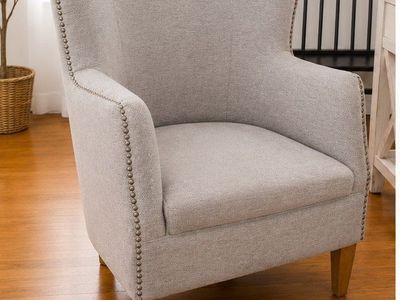Elegant Light Gray Upholstered Accent Armchair with Nailhead Trim