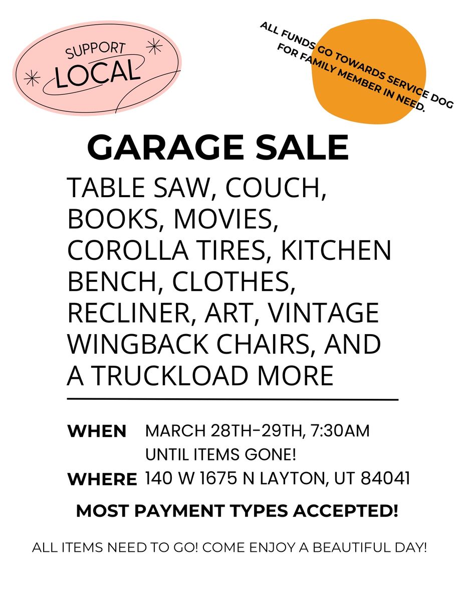 Layton Garage Sale-Supporting Mobility Service Dog
