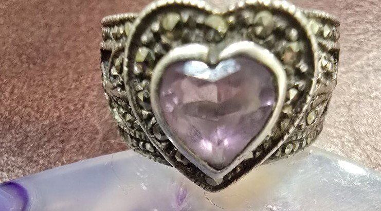 Sterling Silver, Marcasite & Amethyst Heart Ring