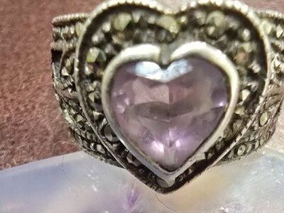 Sterling Silver, Marcasite & Amethyst Heart Ring