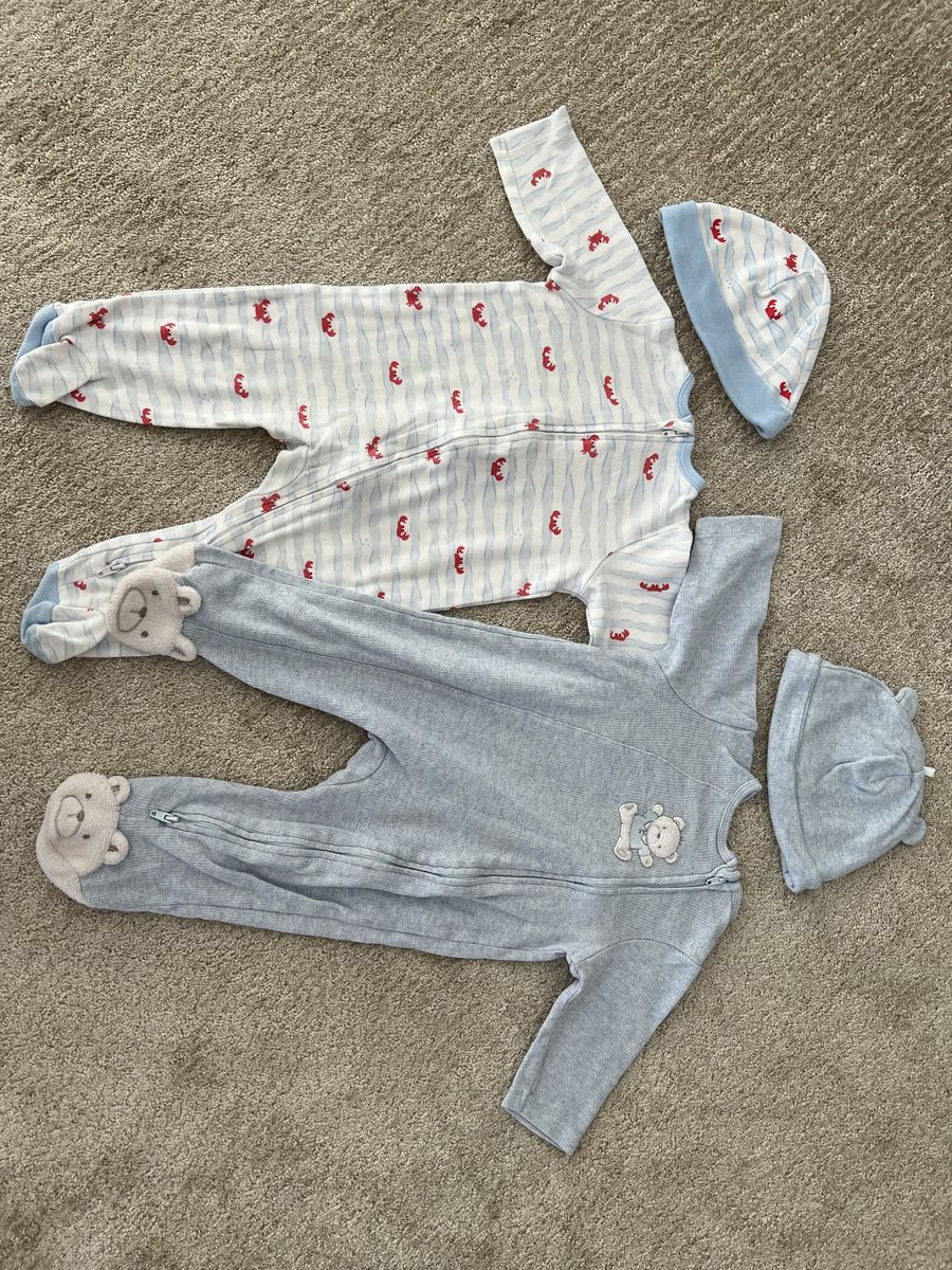 Baby Boy 9M Romper & Sleeper Lot - 8 Pieces, Footed, Zip-Up & Snap Closure, Bear/Crab/Space Prints
