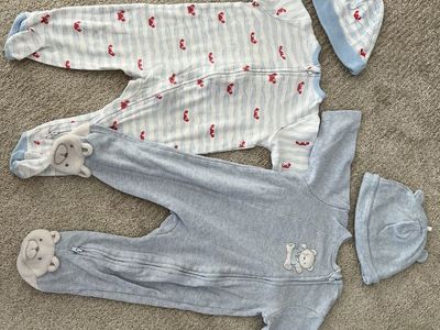 Baby Boy 9M Romper & Sleeper Lot - 8 Pieces, Footed, Zip-Up & Snap Closure, Bear/Crab/Space Prints