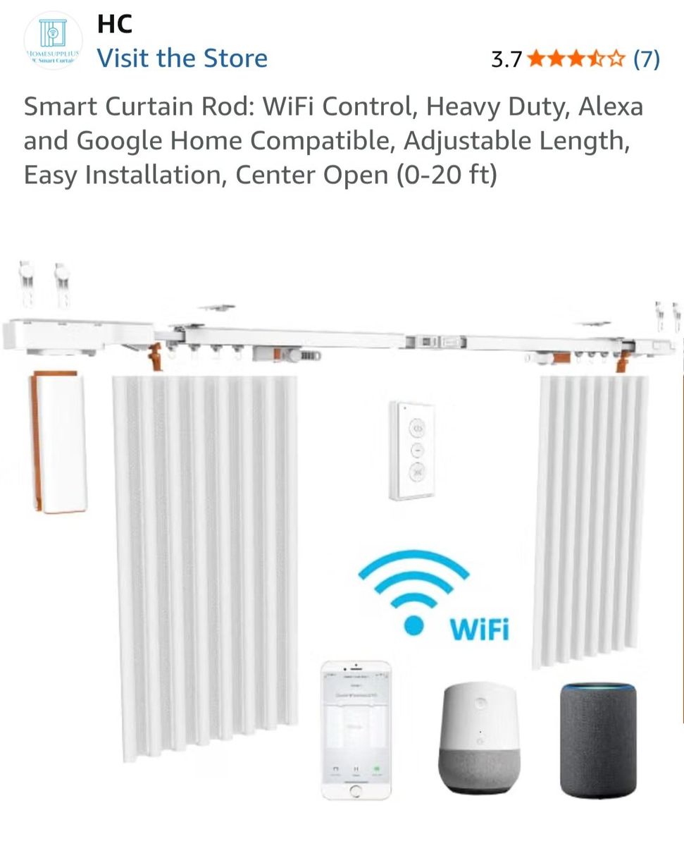 NIB- Smart Curtain Rod WiFi Control Heavy Duty 0-20 ft Alexa Compatible